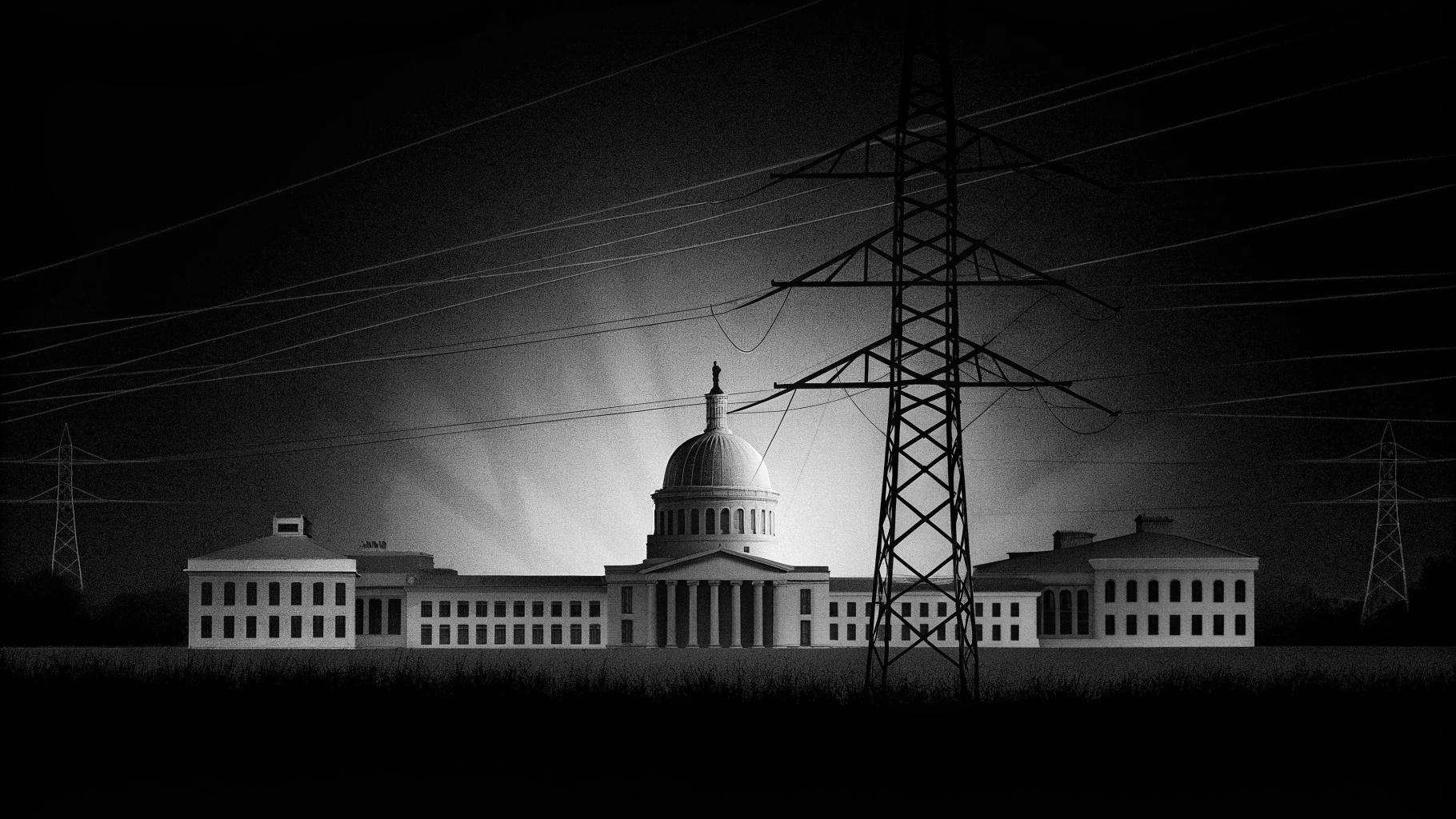 Réseau électrique ukrainien plongé dans une lumière contrastée, symbolisant les tensions autour du cessez-le-feu énergétique