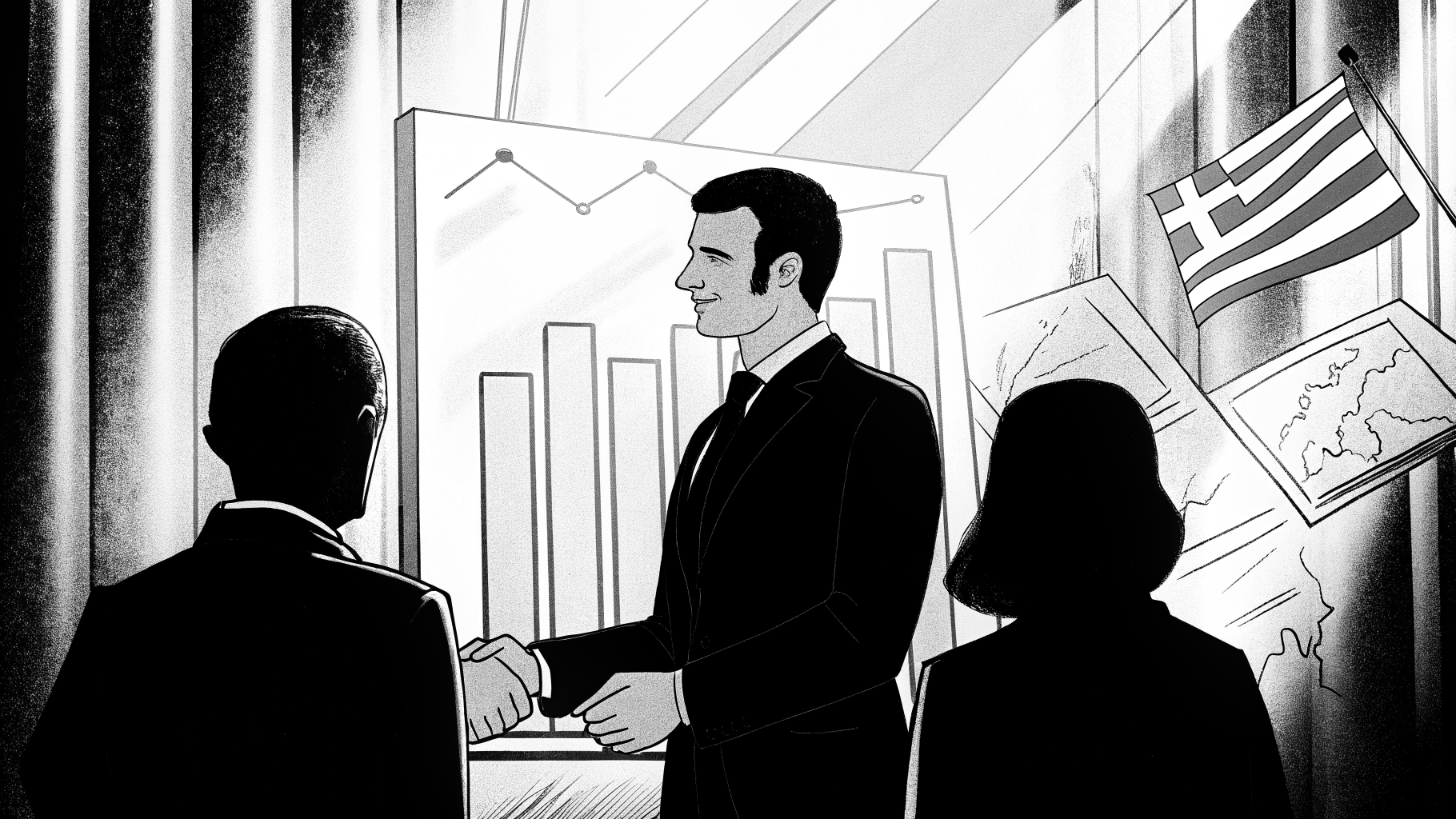 Illustration abstraite représentant la croissance économique et les opportunités d'investissement en Grèce.